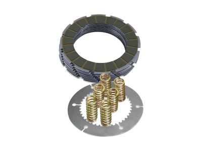 14951 - Barnett Extra-Plate Clutch Kit Kit consists of 8 aramid friction plates, 1 steel drive plate and a set of 6 heavy-duty clutch springs. 14% more surface area.