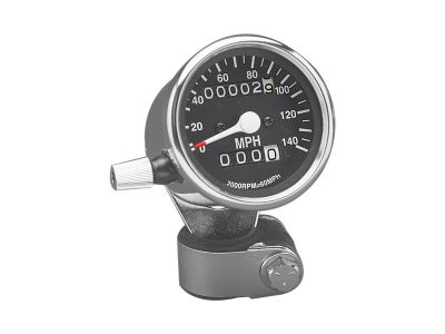 27805 - CCE Mini Speedometers with Resettable Odometers Scale: 140 mph; Scale Color: black; Ratio 2:1 Chrome