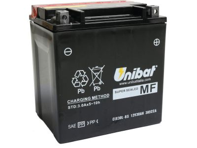 618430 - Unibat Maintance Free Series CIX30L-BS Batterie Dry Battery with Acid Pack AGM, 385 A, 30.0 Ah