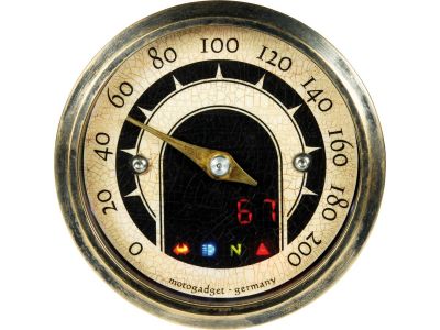 652567 - motogadget motoscope tiny vintage Speedometer Scale: 200 mph; 200 km/h; Scale Color: black/white Brass 49 mm