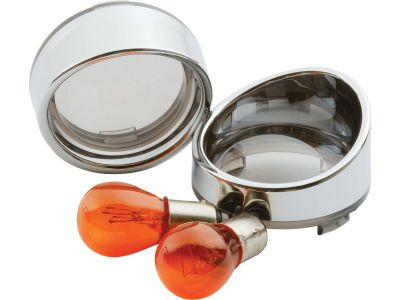 688028 - CCE Visor Bezel Kit for Deuce Style Turn Signals Smoke lens, with amber bulb, single filament Chrome