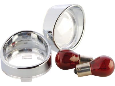 688031 - CCE Visor Bezel Kit for Deuce Style Turn Signals Clear lens, with red bulb, double filament Chrome