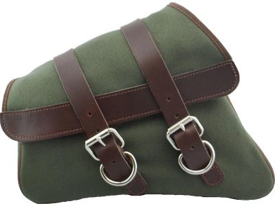 895025 - La Rosa Canvas Swing Arm Saddle Bag With Black Straps Brown Army Green Left