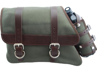 895031 - La Rosa Canvas Solo Side Bag with Fuel Bottle Strut Mount Brown Army Green Left
