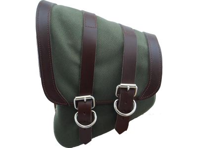 895033 - La Rosa Canvas Swing Arm Saddle Bag With Black Straps Brown Army Green Left