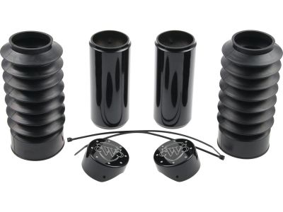 901889 - CULT WERK 6-Piece Fork Covers with lower Fork Rubbers With Cult-Werk Logo Black Gloss Powder Coated