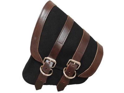 910642 - La Rosa Canvas Swing Arm Saddle Bag With Brown Straps Black Brown Left