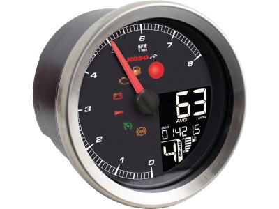 912535 - KOSO Speedometer/Tachometer for HD-1-04 Scale: 225 mph; 360 km/h; Scale Color: black 85.7 mm
