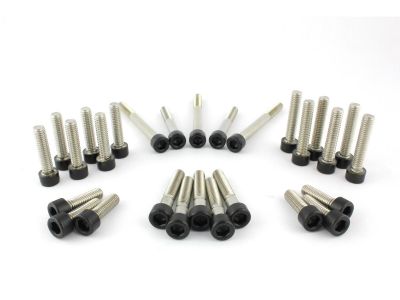 913446 - screws4bikes Complete Engine Screw Kit Screws are supplied for Primary Cover, Plate Primary, Sprocket Cover, Cam Cover Satin Black Powder Coated