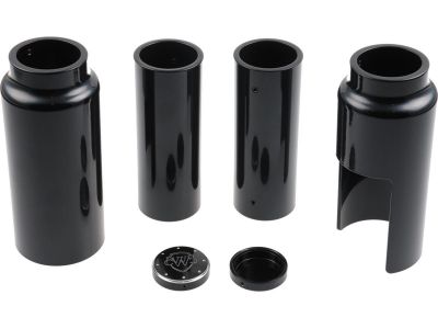917187 - CULT WERK 6-Piece Fork Covers with lower Fork Aluminum Covers With Cult-Werk Logo Gloss Black Powder Coated