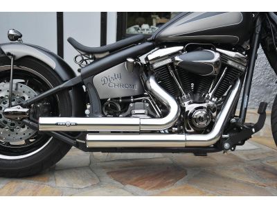 921588 - BSL Top Chopp Staggered Forward Control Exhaust System , Without Heat Shield, Polished Smooth End Cap, Black 2,5"