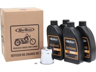 922100 - RevTech High Performance 4 Liter SAE20W50 Engine Oil Change Kit Chrome Oil Filter