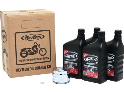 922114 - RevTech High Performance 4 Qt SAE50 Oil Change Kit Short Chrome Oil Filter