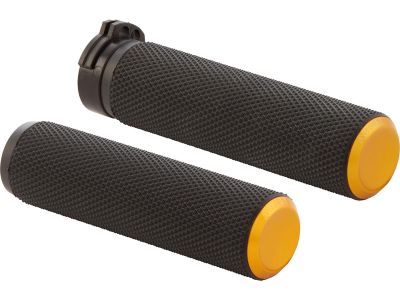 930169 - ARLEN NESS Knurled Fusion Grips Black Rubber, Gold Endcap 1" Throttle Cables