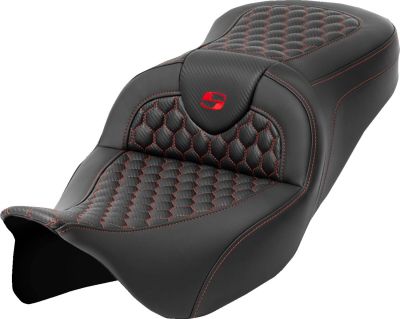 08011639 - SADDLEMEN RoadSofa™ Seat - Honeycomb - Red Stitch - without Backrest