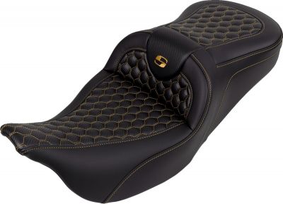 08011642 - SADDLEMEN RoadSofa™ Seat - Honeycomb - Gold Stitch - without Backrest