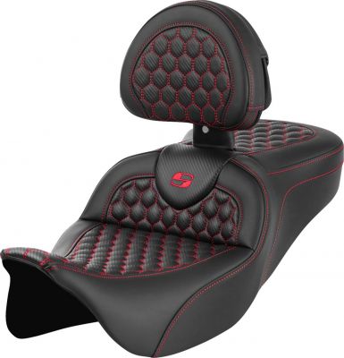 08011643 - SADDLEMEN RoadSofa™ Seat - Honeycomb - Red Stitch - with Backrest