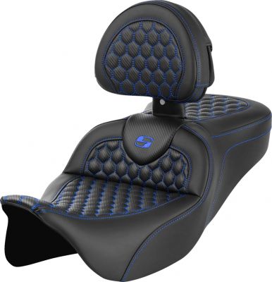 08011644 - SADDLEMEN RoadSofa™ Seat - Honeycomb - Blue Stitch - with Backrest