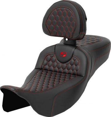 08011651 - SADDLEMEN RoadSofa™ Seat - Honeycomb - Red Stitch - with Backrest