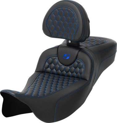 08011652 - SADDLEMEN RoadSofa™ Seat - Honeycomb - Blue Stitch - with Backrest