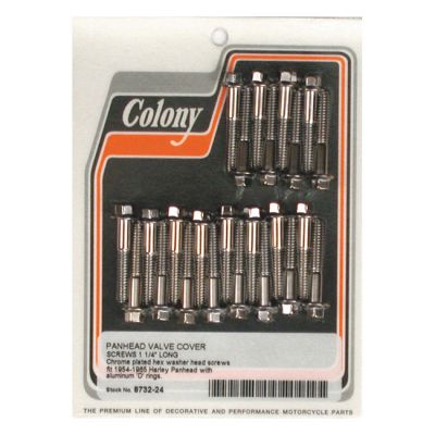 513505 - Colony, Panhead rocker cover screw kit. Chrome hex. Long