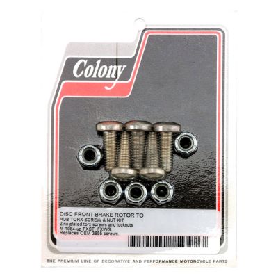 599681 - Colony, front brake rotor bolt & nut kit. Flat torx Zinc