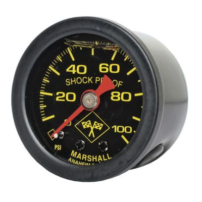 900839 - Marshall oil pressure gauge, 0-100 PSI. Black housing