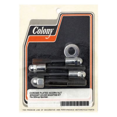 925020 - Colony, sprocket cover mount kit. Chrome Acorn