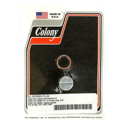 929677 - Colony, OEM style slotted plug oil screen crankcase. Zinc