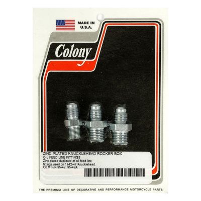 929857 - Colony, Knuckle rocker box oil feed fitting. Zinc