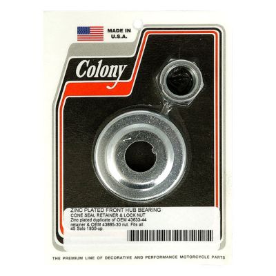 929885 - Colony, wheel bearing cone seal retainer & nut kit. Zinc