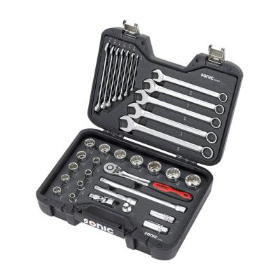 951882 - Sonic, combination socket/wrench set 1/2", 34-piece. US/SAE