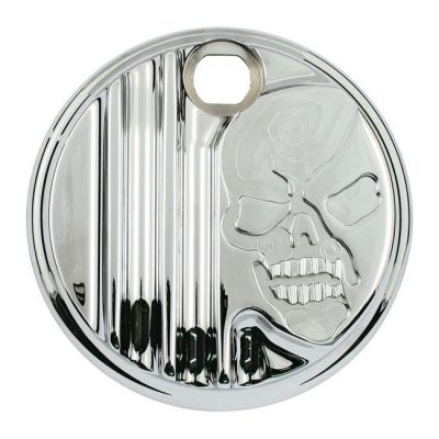 953881 - Covingtons, aluminum fuel tank door. Chrome. Skull