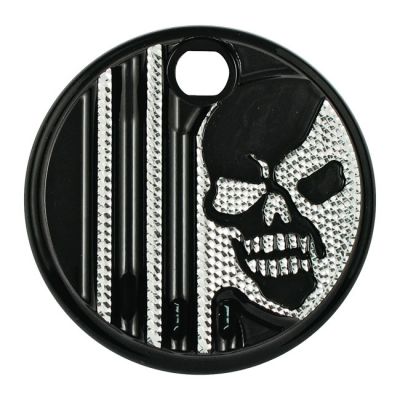 953882 - Covingtons, aluminum fuel tank door. Chrome. Skull. DEC