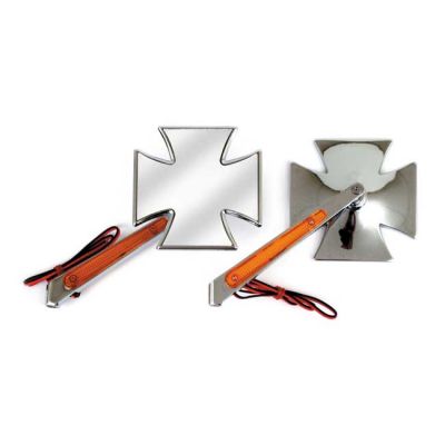 980636 - MCS Matese Cross mirror set, with built-in turn signals. Chrome