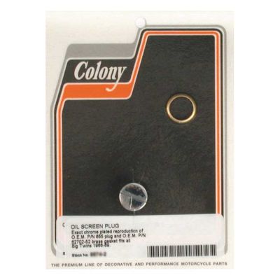989066 - Colony, OEM style slotted plug oil screen crankcase. Chrome