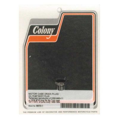 989291 - Colony, crankcase drain plug / oil pump plug. Black