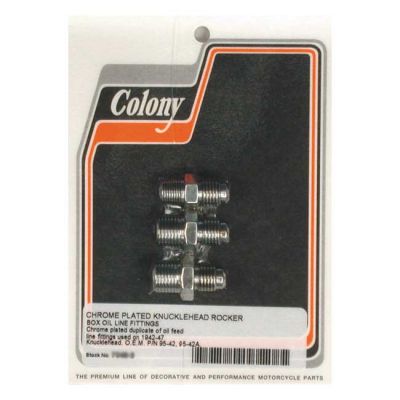 989817 - Colony, Knuckle rocker box oil feed fitting. Chrome
