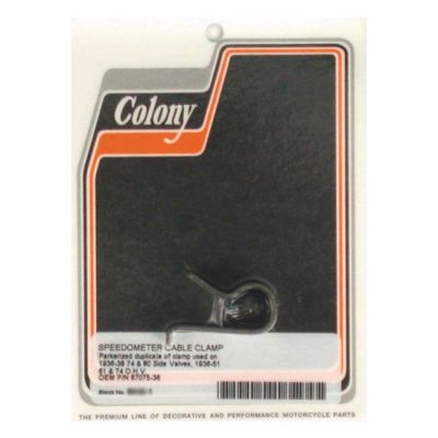 989851 - Colony, speedo cable clamp. Black parkerized