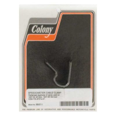 989852 - Colony, speedo cable clamp. Black parkerized
