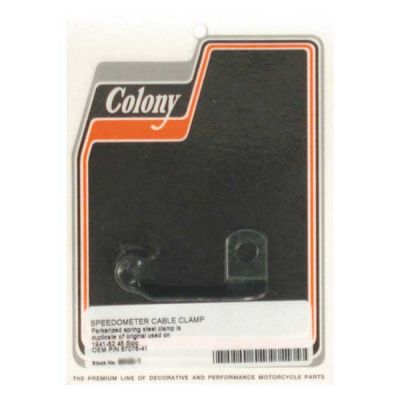 989853 - Colony, speedo cable clamp. Black parkerized