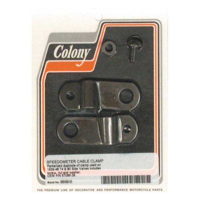 989854 - Colony, speedo cable clamp. Black parkerized