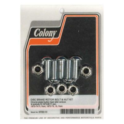 989935 - Colony, front/rear brake rotor bolt & nut kit. Chrome button