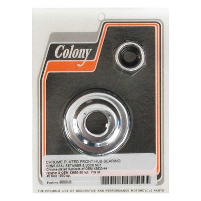 990117 - Colony, wheel bearing cone seal retainer & nut kit. Chrome