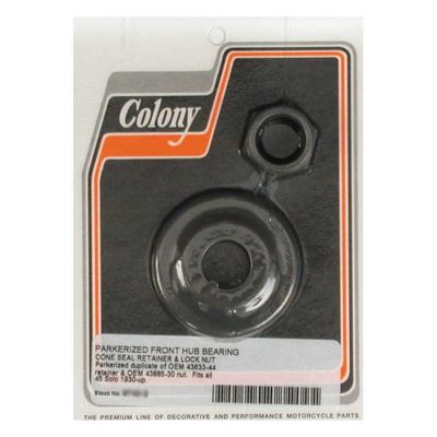 990119 - Colony, wheel bearing cone seal retainer & nut kit. Black