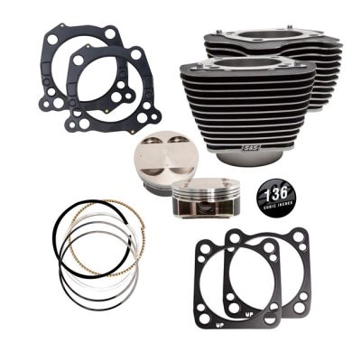 994437 - S&S, M8 136" big bore cylinder & piston kit. Clear fins