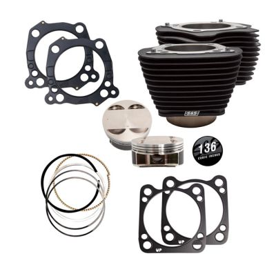 994438 - S&S, M8 136" big bore cylinder & piston kit. Black fins