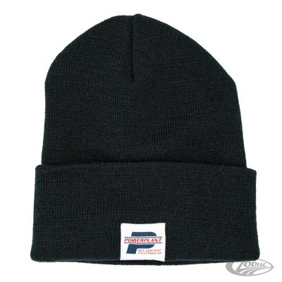 757861 - P16 - Powerplant Motorcycle Co. DAILY BEANIE BLK with WHITE LABEL