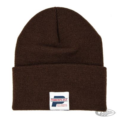 757862 - P16 - Powerplant Motorcycle Co. DAILY BEANIE BROWN with WHITE LABEL